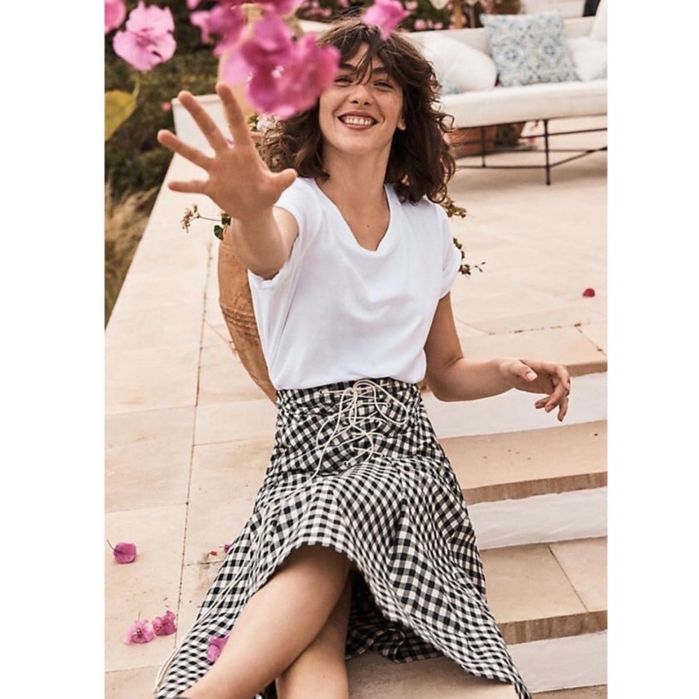 Eva Franco Anthropologie Lace Up Gingham Skirt